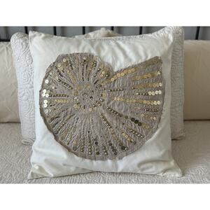 Pottery Barn Seashell Sequence Beaded Pillow Cover 20x20 Nautical Beach Seashore